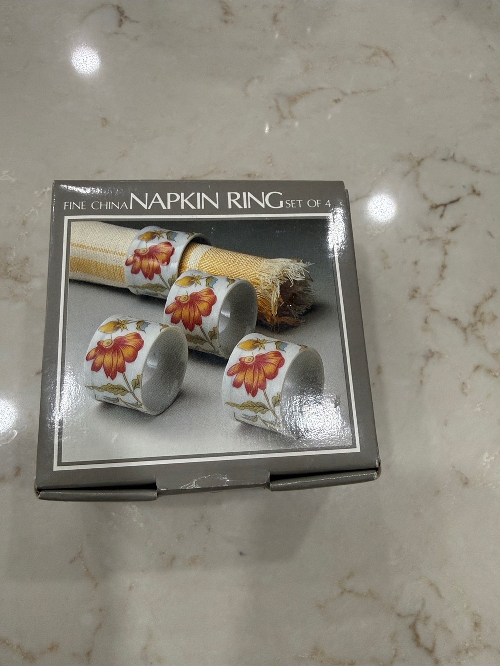 Napkin Rings with Orange Floral Design - Set of 4